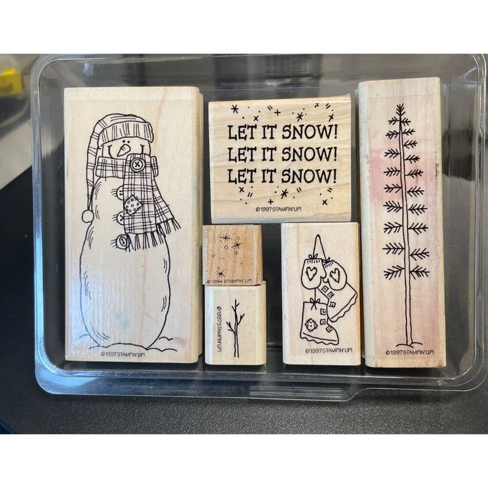 Stampin Up Mounted Rubber Stamp‎ Let it Snow Winter Snowman Tree